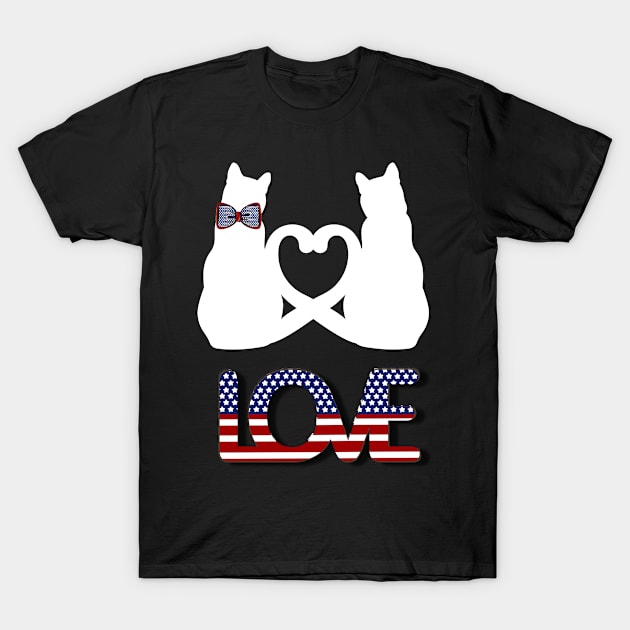 Two white cats in love in american style T-Shirt by Blue Butterfly Designs 